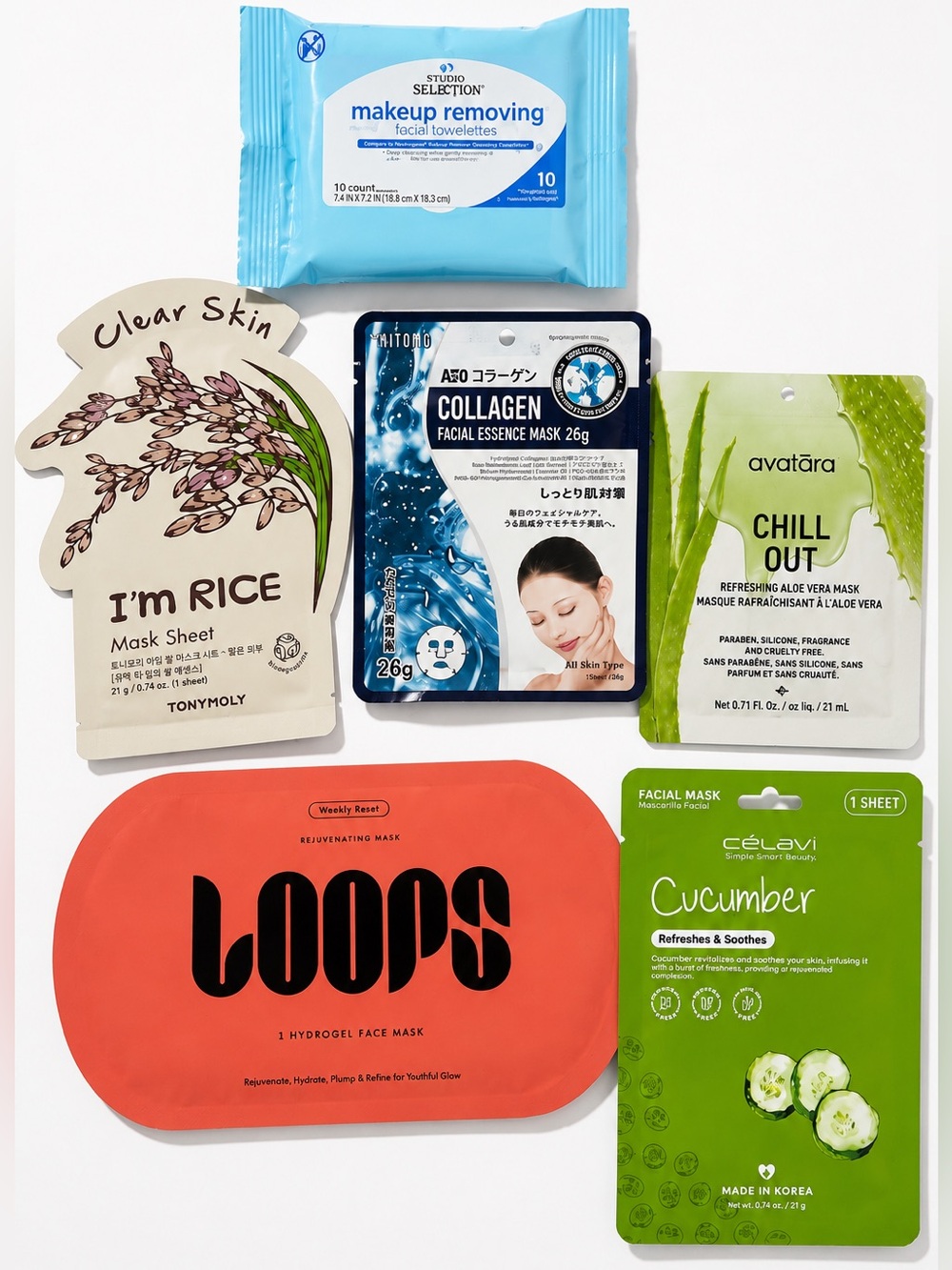 K-Beauty Face Mask TONYMOLY Avatara Mitomo Loops Cucumber Masks & Makeup Wipes